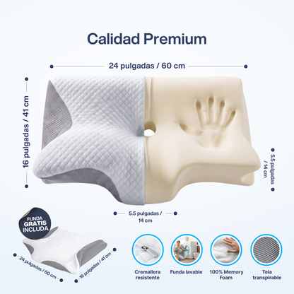 Medidas de la almohada CerviFlex: 60 x 41 cm y 14 cm de alto, funda incluida